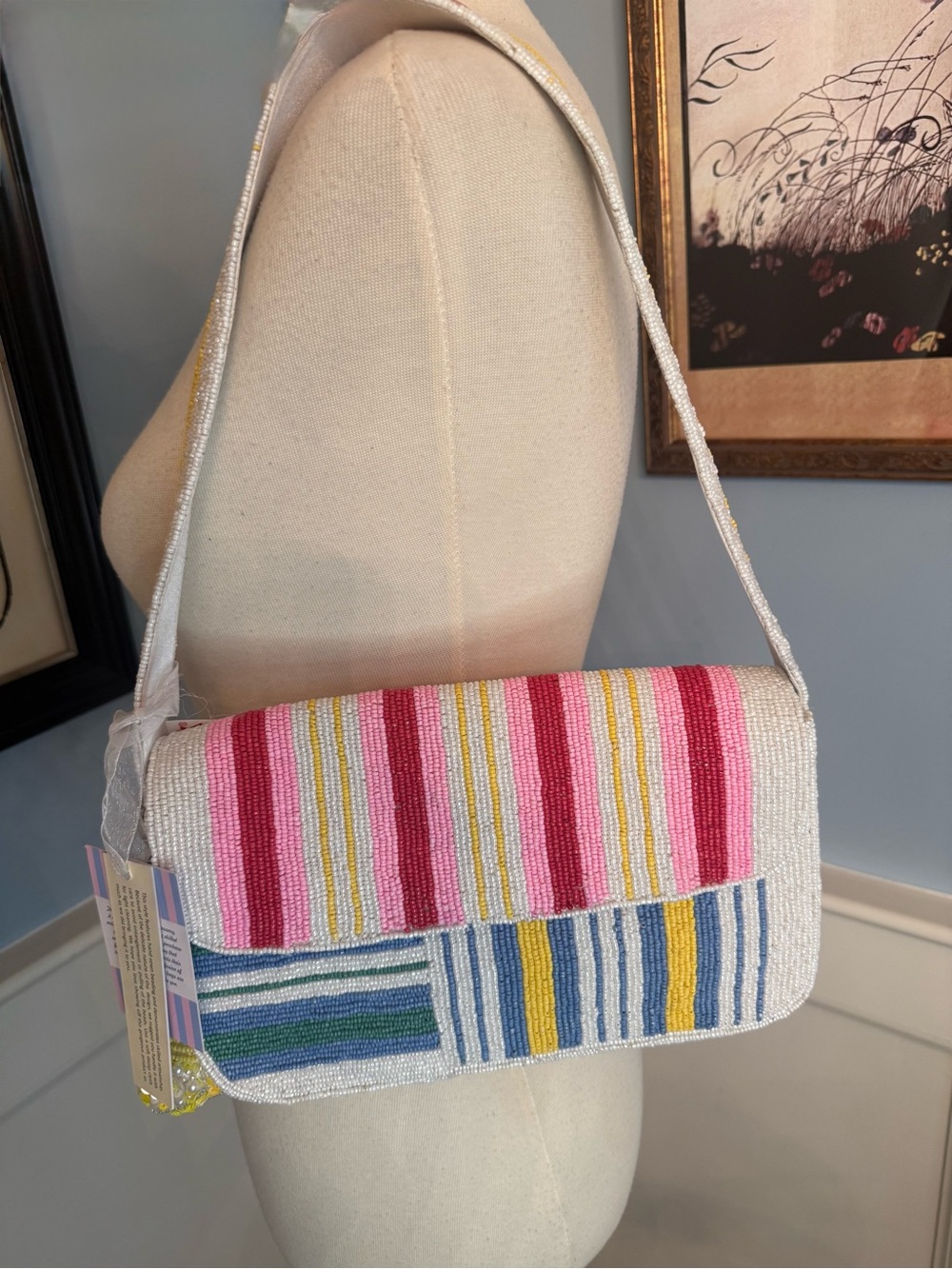 Viral Beaded Bag! NWT Made in India Madras Style Print Shoulder Bag